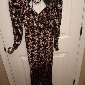 Astr Black and Pink Floral Long Sleeve Dress